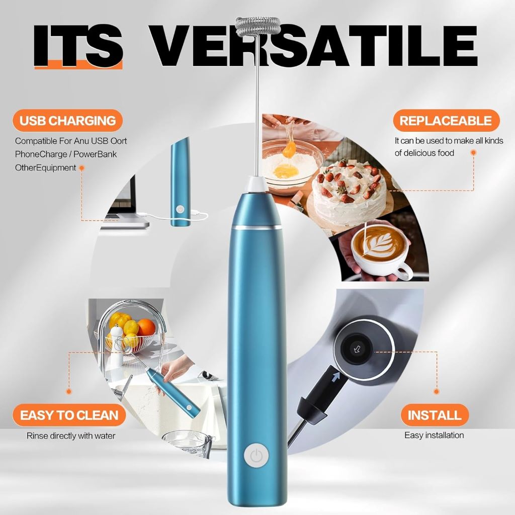 Rechargeable coffee frother and foam maker for lattes, matcha, and cappuccino