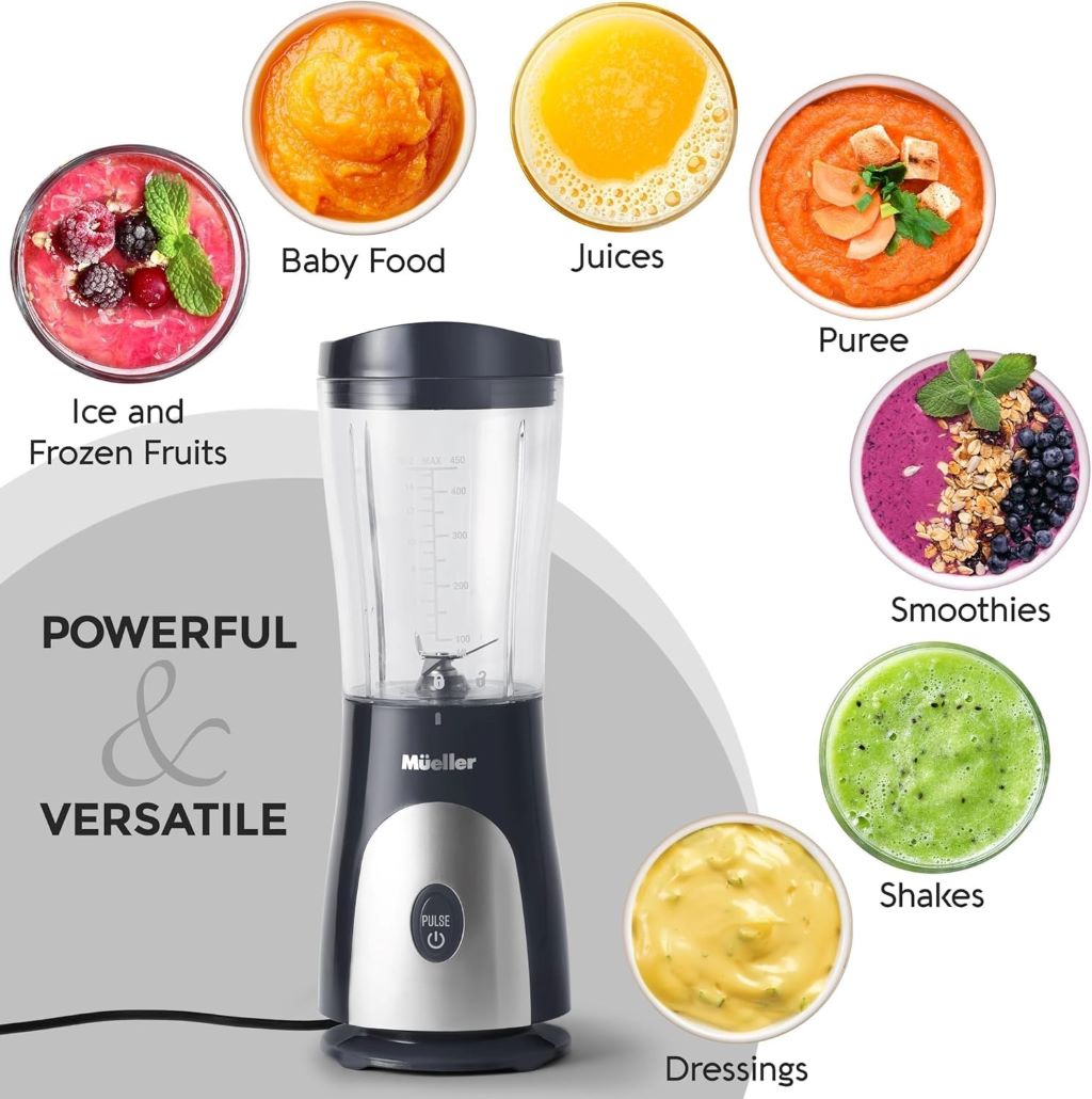 Powerful Mueller personal blender perfect for on-the-go smoothies and nutritious drinks.