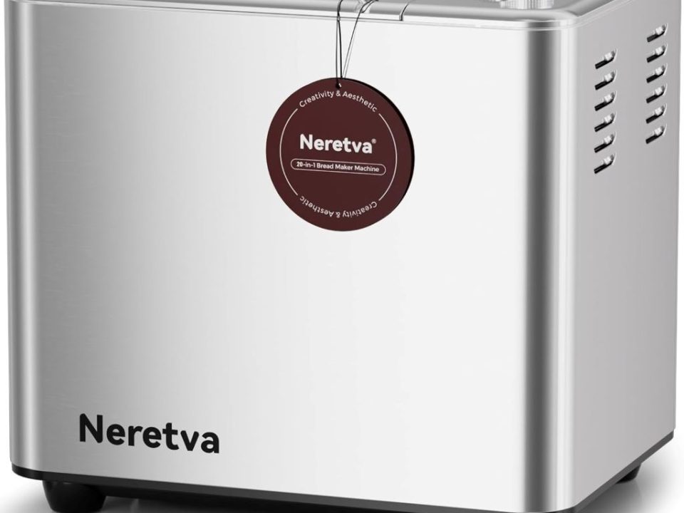 Neretva 20-in-1 bread maker with stainless steel body and ceramic nonstick pan.