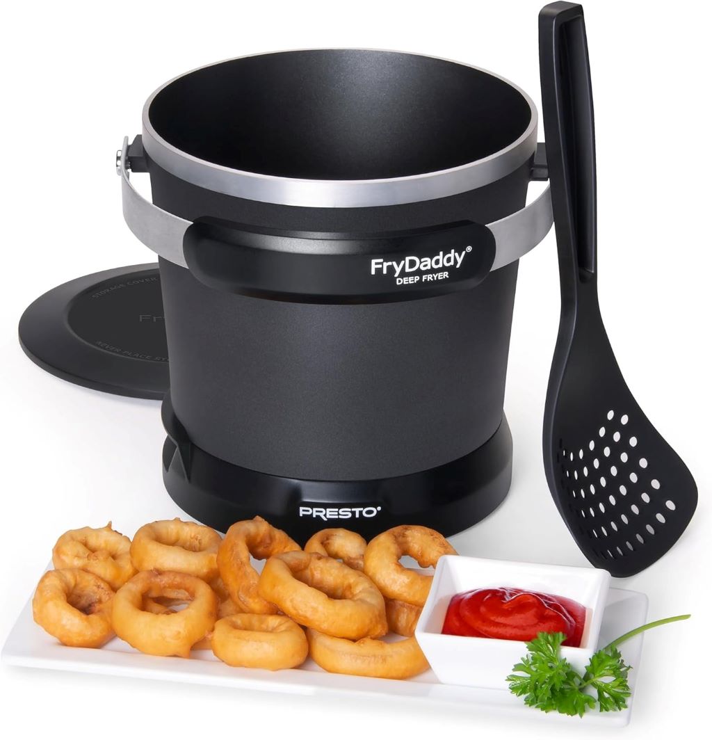 Kitchen scene with Presto FryDaddy 05420 deep fryer in use