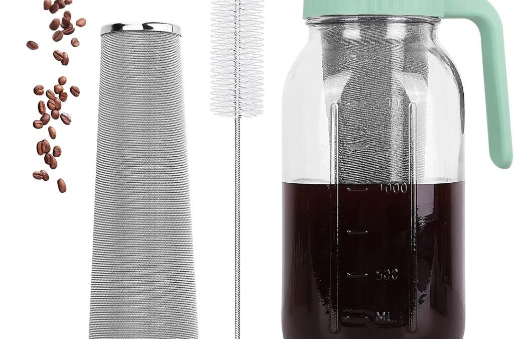 QHH 64oz cold brew coffee maker mason jar with stainless steel filter and airtight lid
