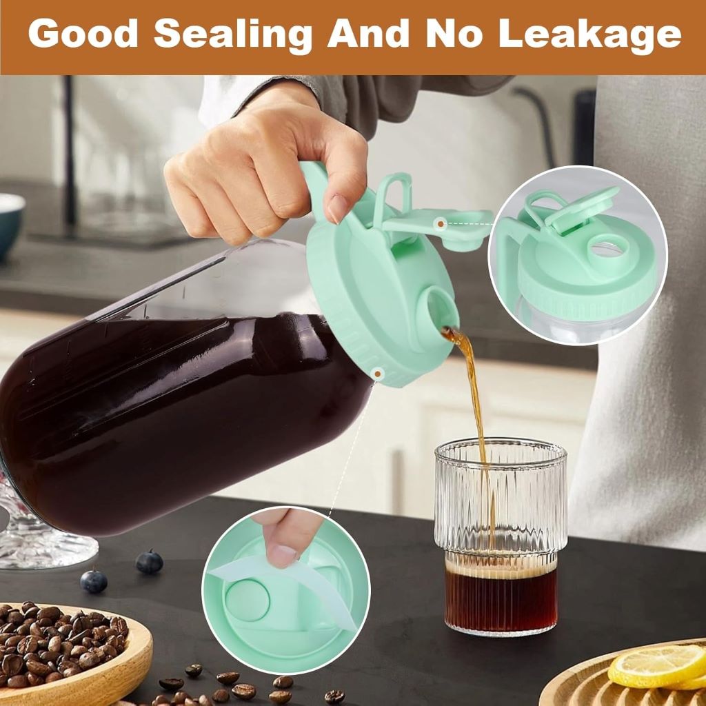 QHH mason jar coffee maker for iced coffee, tea, and lemonade with pour spout