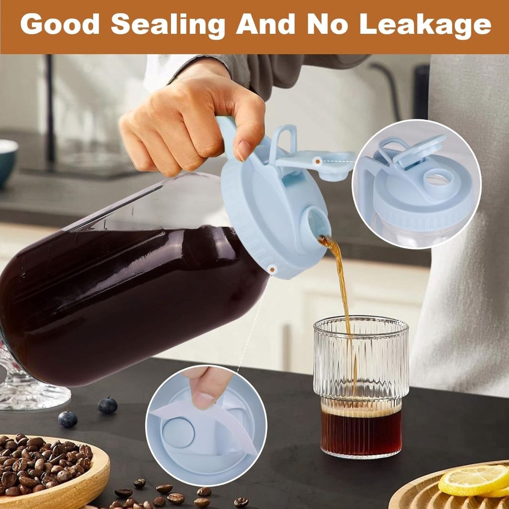 64oz QHH cold brew mason jar with pour spout handle and stainless steel filter for refreshing beverages