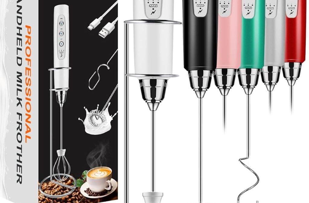 Sakgos rechargeable milk frother with stand and three stainless steel whisks