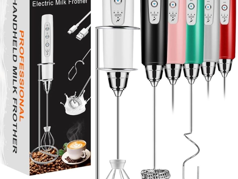 Sakgos rechargeable milk frother with stand and three stainless steel whisks