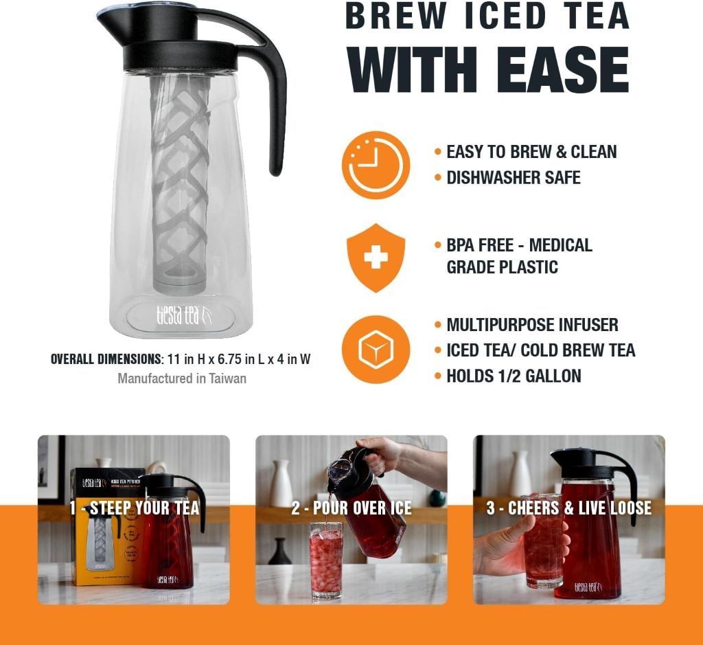 BPA-free Tritan plastic Tiesta Tea iced tea pitcher with leak-proof twist-on lid