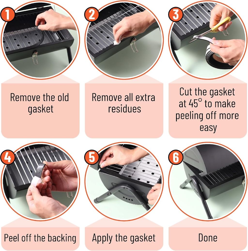 Durable black grill gasket for smokers, 1/2” x 1/8”, 4-pack