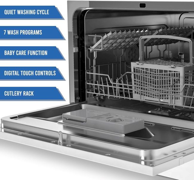 Portable mini dishwasher with 7 wash programs for small spaces