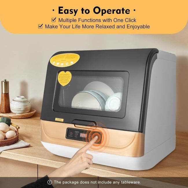 Compact Fufiea dishwasher for 12-20 pieces, featuring 360° spray and high-temp drying