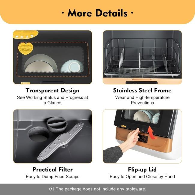 Efficient Fufiea countertop dishwasher, portable, easy-to-use, and space-saving