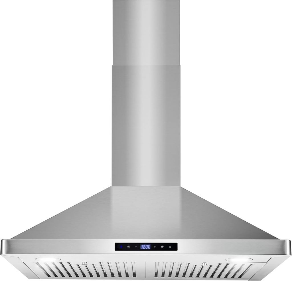 COSMO COS-63175S stainless steel wall mount range hood with LED lights and touch controls
