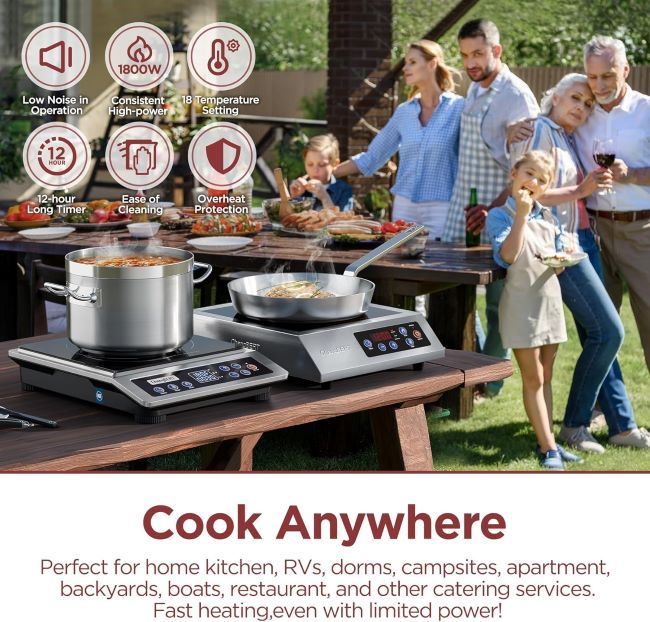 NSF certified commercial-grade induction hot plate with 18 temperature settings for precise cooking.