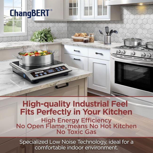 Powerful countertop induction burner, portable and ideal for home or professional kitchens.