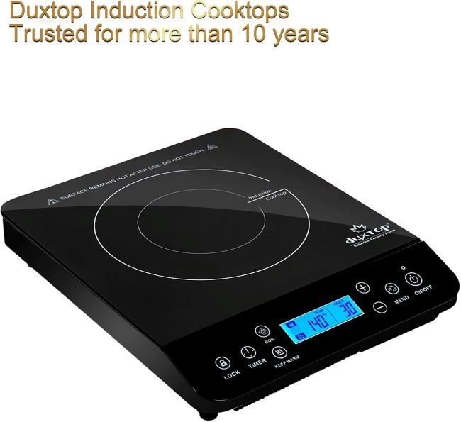 1800W Duxtop induction hot plate showing digital display and sleek design