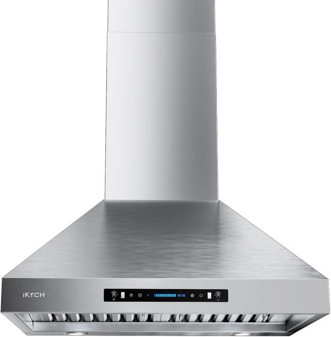 IKTCH 36-inch wall mount range hood with stainless steel finish and touch controls.