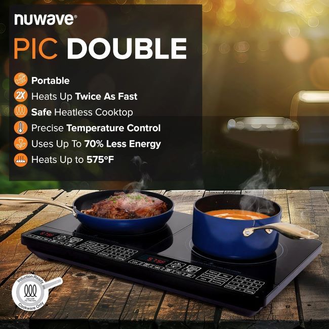 Portable NuWave induction cooktop featuring digital controls and ceramic glass surface