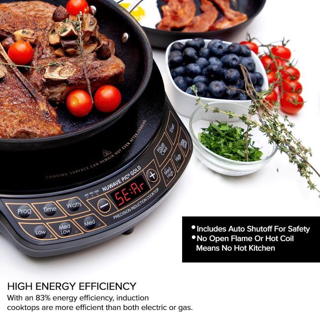 Portable Nuwave induction cooktop with 51 temperature and 3 wattage settings