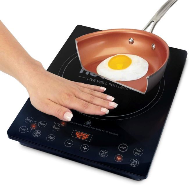 Compact Nuwave Pro Chef induction cooktop featuring 94 temperature settings and shatter-proof glass surface.