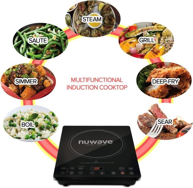 High-power 1800W Nuwave Pro Chef cooktop, ideal for precise cooking in a portable, commercial-grade design.