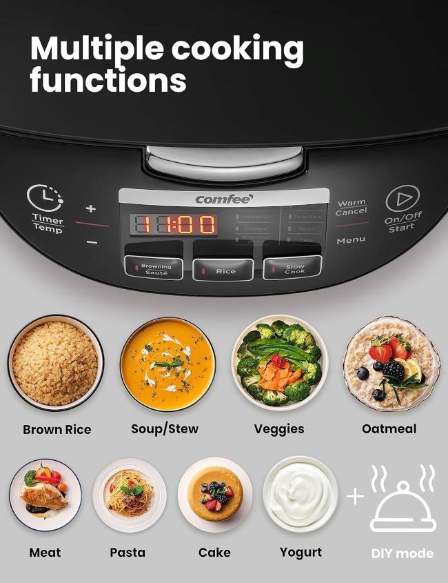 COMFEE' 10-cup rice cooker cooking rice with keep warm function enabled