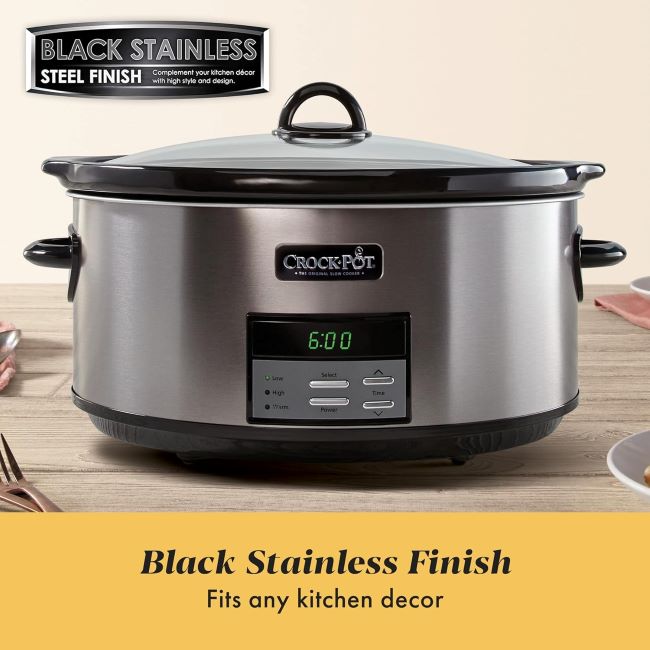 Large 8-quart Crock-Pot slow cooker with Auto Warm feature.