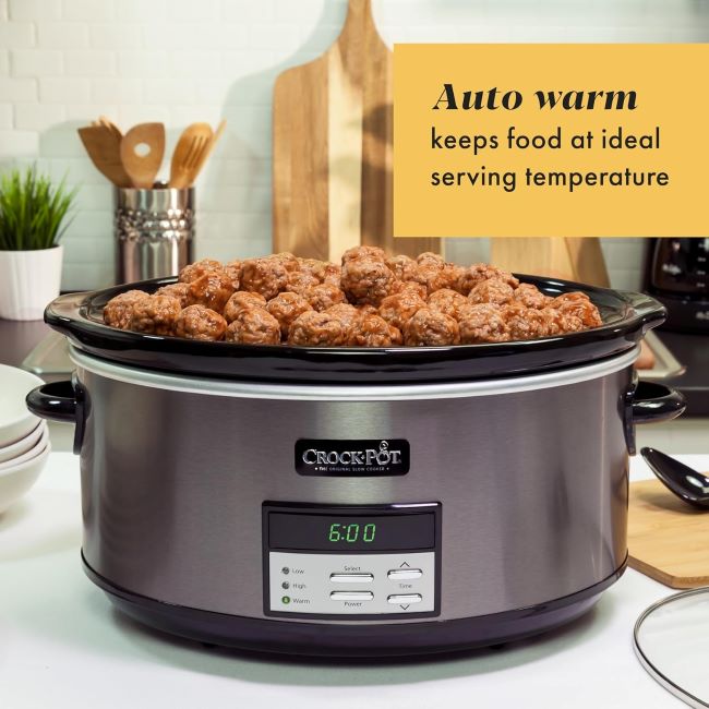 Black stainless steel Crock-Pot slow cooker for easy, convenient cooking.