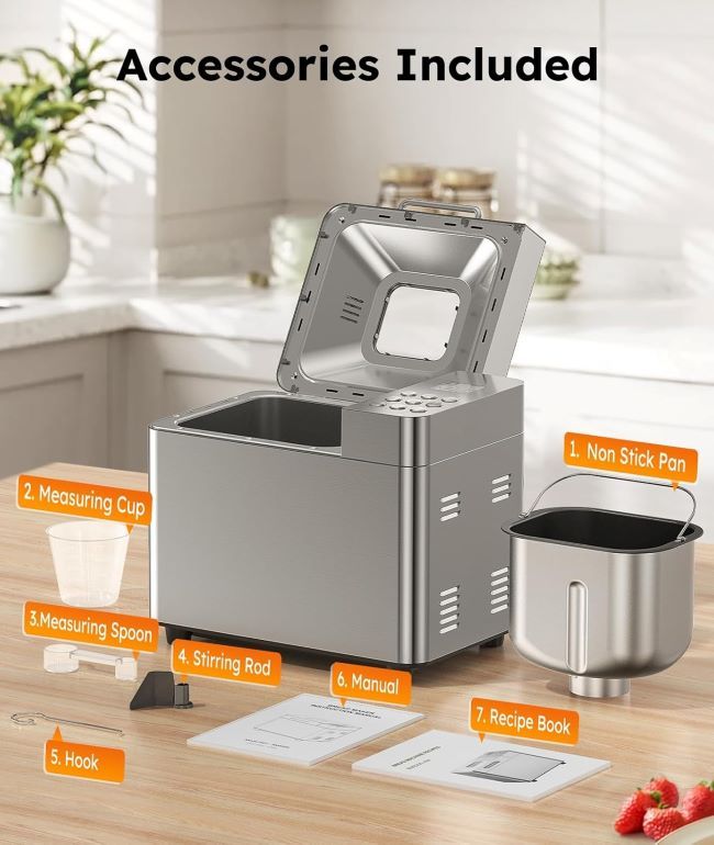 Automatic 17-in-1 bread maker by OSIPOTO with non-stick pan and timer