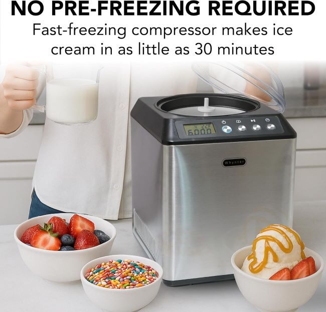 Automatic ice cream maker by Whynter with built-in compressor and 2.1 qt capacity