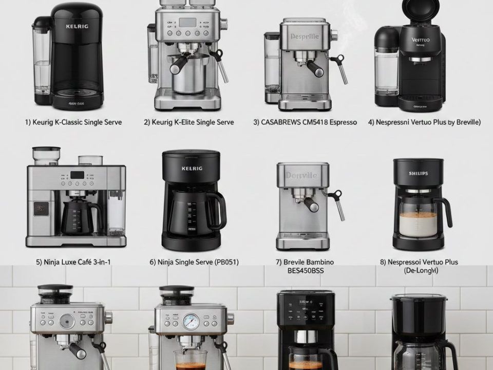 Best coffee makers comparison showing single-serve, espresso, and drip coffee machines for home brewing choices