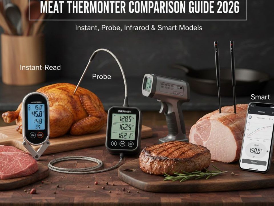 Comparison of meat thermometers, including instant, probe, infrared, and smart types