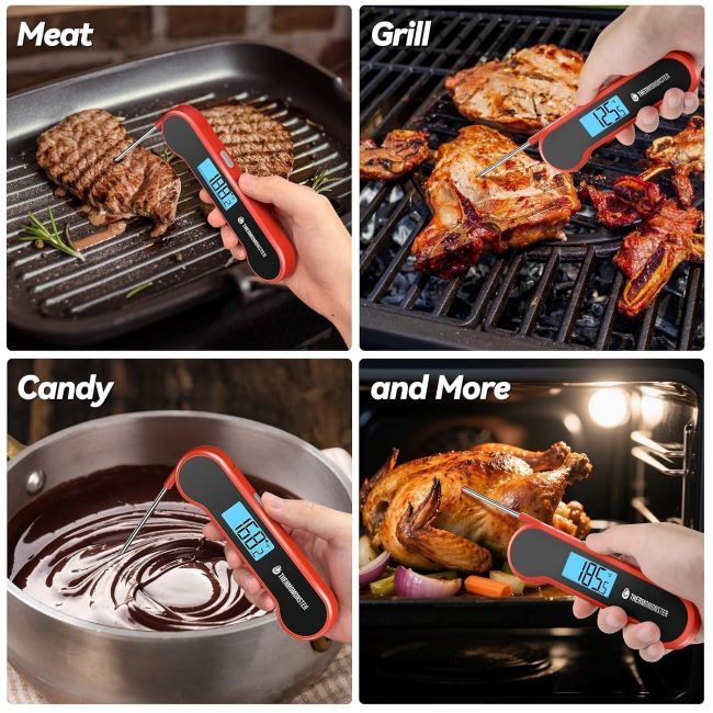 ThermoMonster red meat thermometer for oven, grill, and BBQ cooking gifts