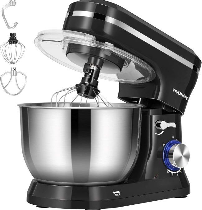 VIVOHOME 4.75 Quart Stand Mixer in black with beater, dough hook, and wire whip attachments