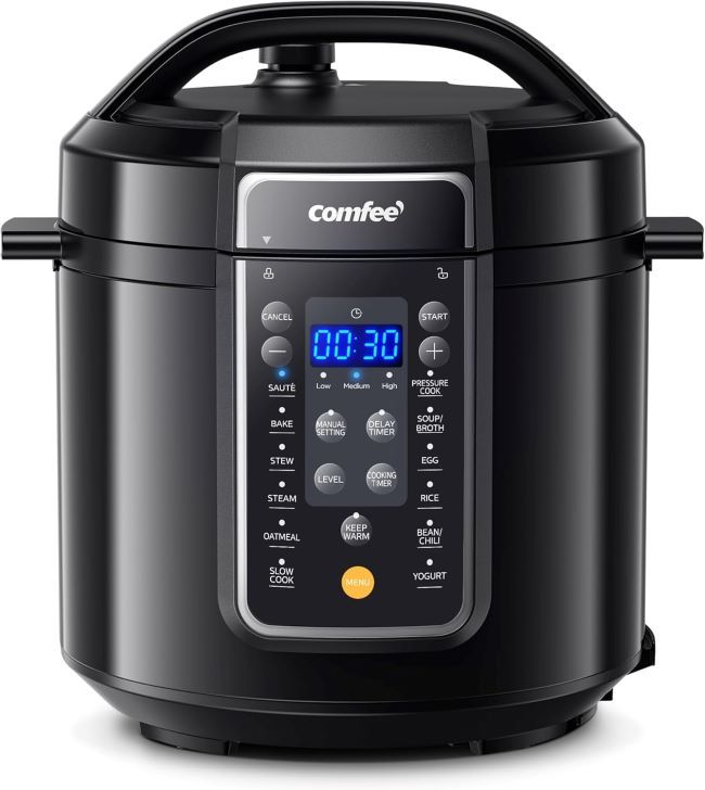 COMFEE' 9-in-1 Electric Pressure Cooker, 6-Quart multi-cooker with 14 presets, slow cooker, rice cooker, yogurt maker, black