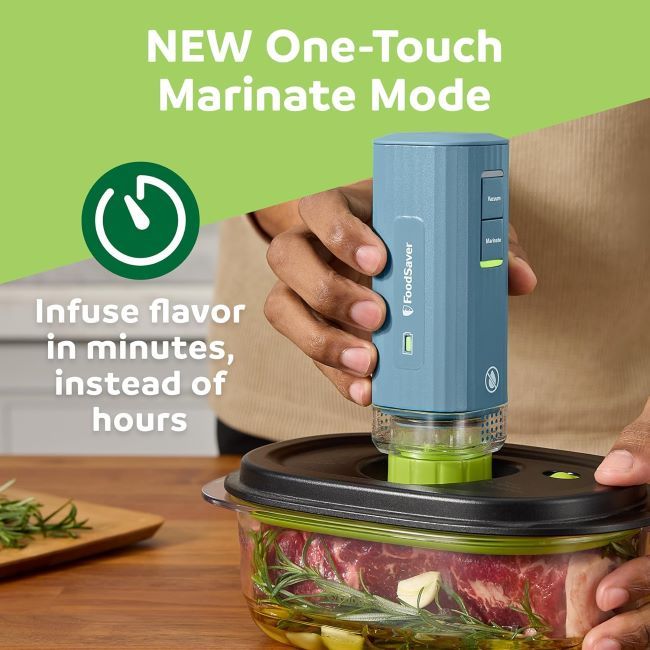 FoodSaver cordless mini handheld vacuum sealer with charging dock for meal prep and storage