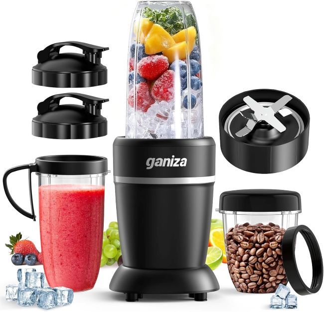 Ganiza 1300W Portable Smoothie Blender 14-Piece Set – high-power blender with 2 cups (37oz, 23oz) for shakes, ice crushing, and on-the-go use.
