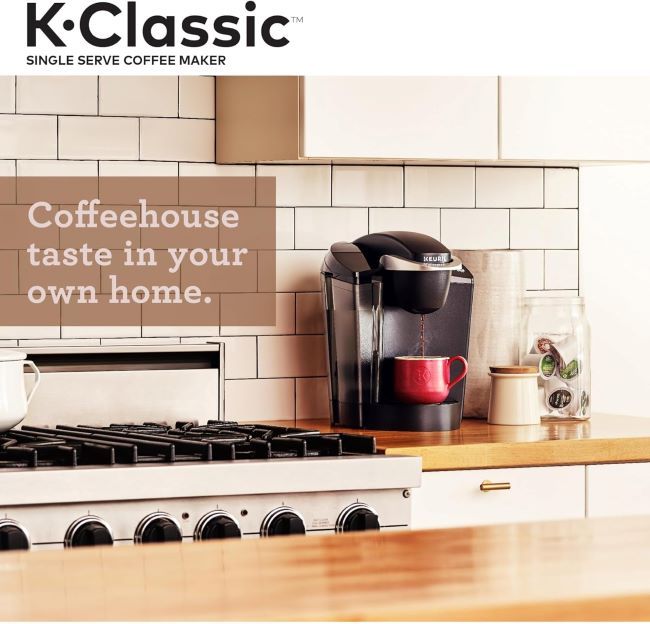 Keurig K-Classic Single Serve K-Cup Coffee Maker with 3 brew sizes and 48oz removable reservoir, black