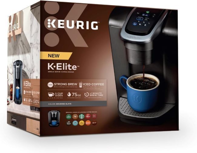 Keurig K-Elite Single Serve K-Cup Coffee Maker with strength and temperature control, iced coffee, programmable, brushed slate