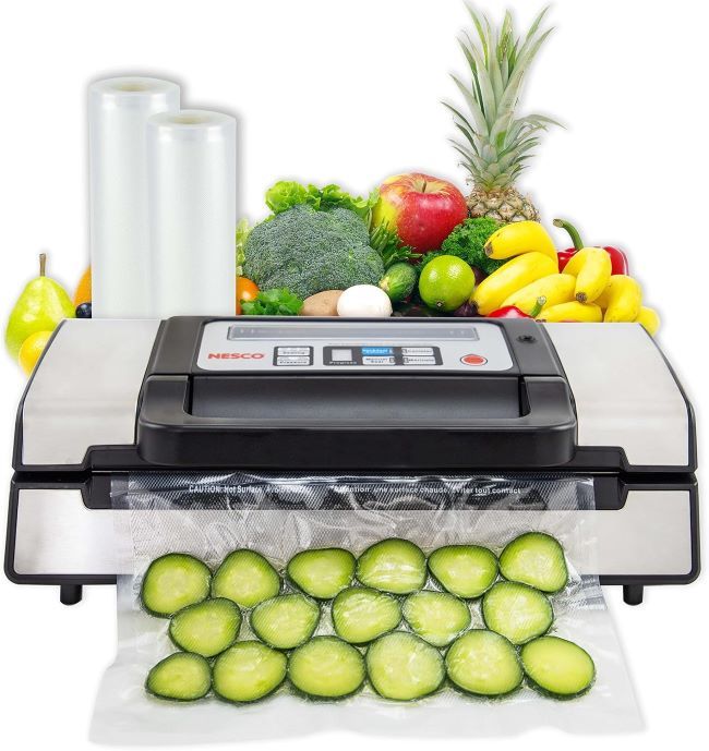 Nesco Deluxe VS-12 vacuum sealer machine with viewing lid for food storage and preservation