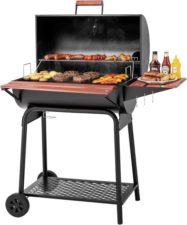 Royal Gourmet CC1830V barrel charcoal grill with side table for backyard patio BBQ parties