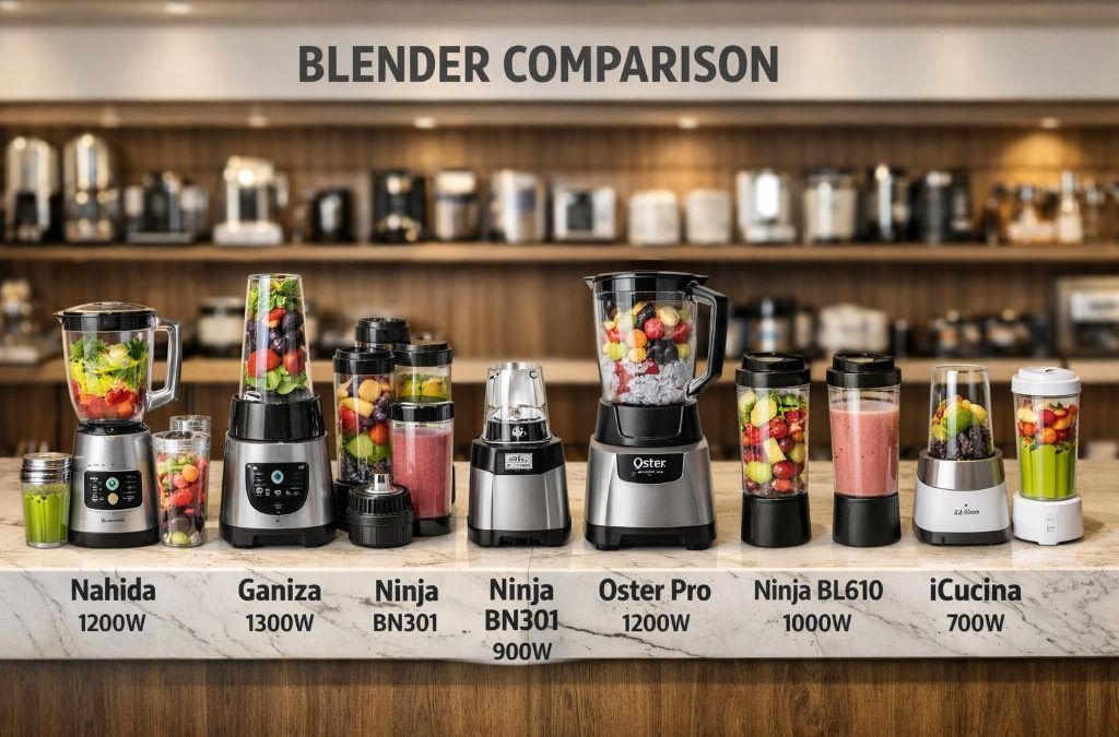 Best affordable smoothie blenders 2026 comparison showing personal and countertop blenders for smoothies, shakes, and ice crushing.