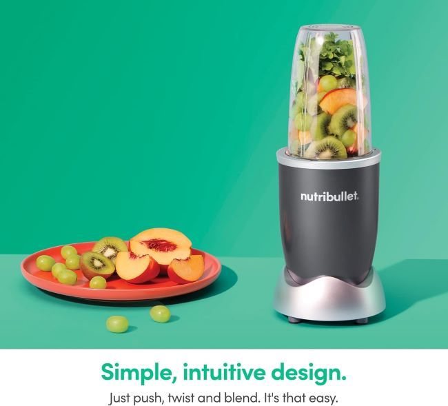 nutribullet Personal Blender 600W – compact gray blender with 24 oz cup for smoothies, shakes, frozen blending, and quick food prep.