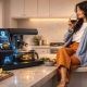 Robotic cooker preparing a smart meal with automated settings in a modern kitchen