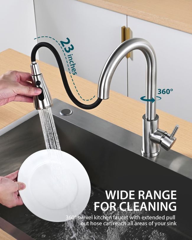 Hiqufet kitchen faucet with pull-down sprayer and high-arc stainless steel design for modern kitchens