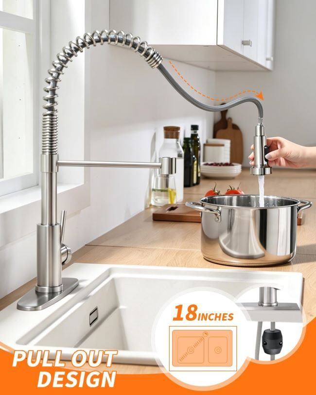 OWOFAN kitchen faucet with pull-down sprayer and single-handle stainless steel design for farmhouse and RV sinks