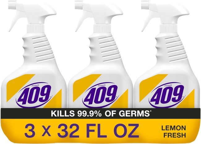 Formula 409 lemon fresh multi-surface cleaner spray bottle for removing grease and grime from kitchen countertops and surfaces