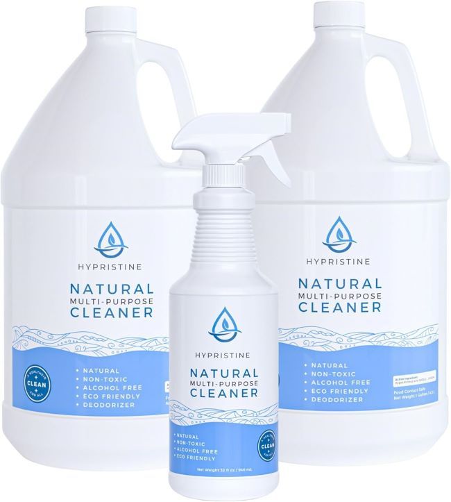 Hypristine natural multipurpose surface cleaner spray and gallon refills for cleaning kitchen surfaces, counters, and light wood areas