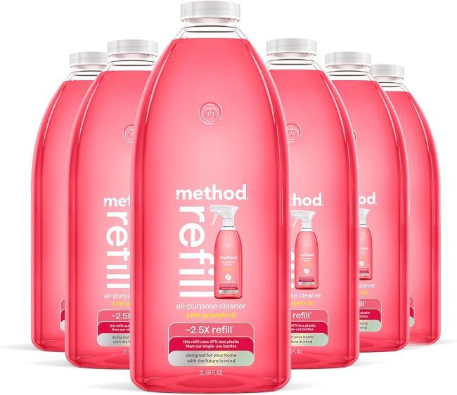 Method all-purpose cleaner refill in pink grapefruit scent, formulated to cut grease and grime on sealed wood, counters, glass, and floors