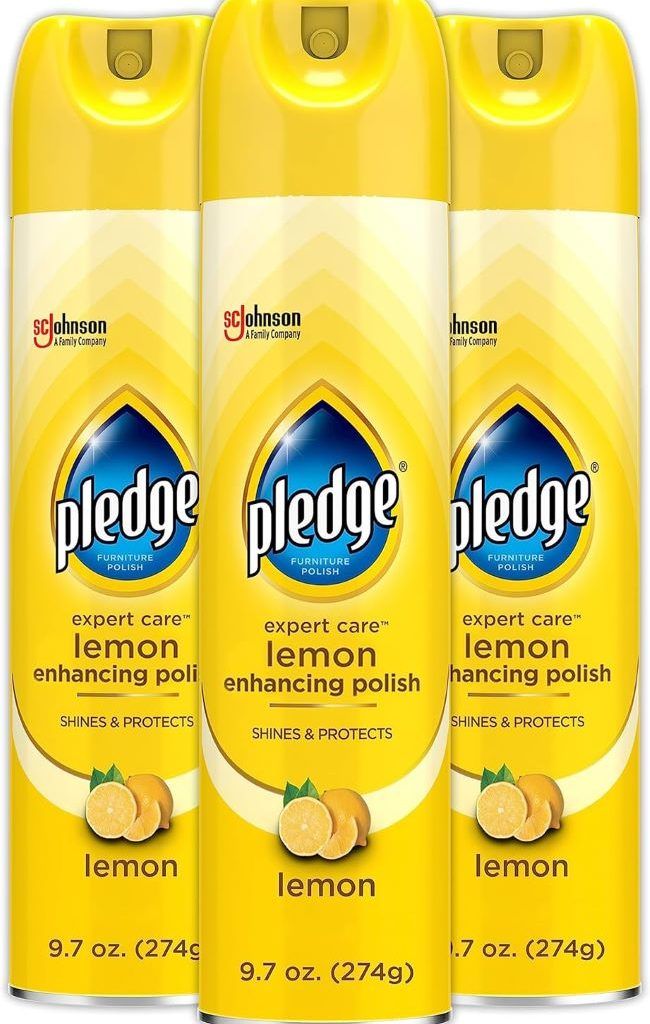 Pledge furniture and stainless steel polish spray for removing dust and fingerprints while adding shine and surface protection