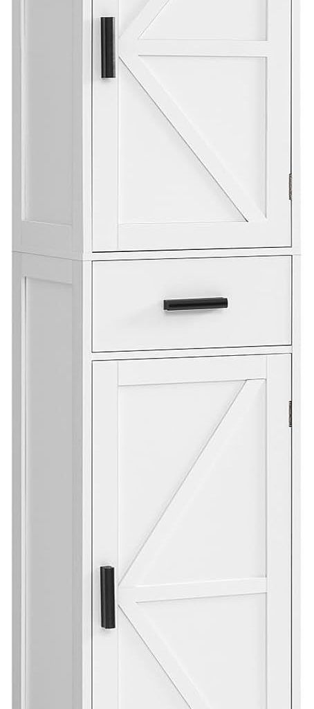 WEENFON tall bathroom storage cabinet with 6 shelves and drawer, adjustable shelving for organized storage in bathroom or home office