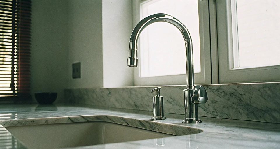 Modern kitchen sink with stylish faucet installed in a contemporary home kitchen
